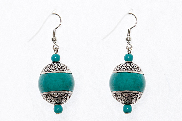 Turquoise And Silver Round Drops Earrings