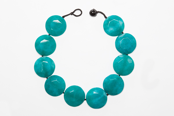 Turquoise Dyed Agate Large Facetted Circular Beads Necklace