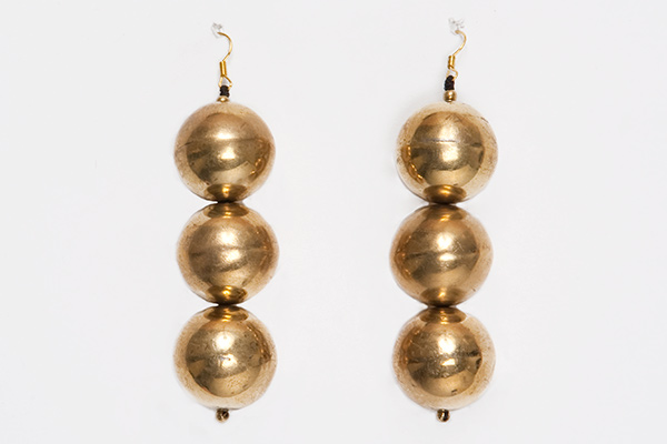 Golden Metal Round Hollow Beads Three Drop Earrings