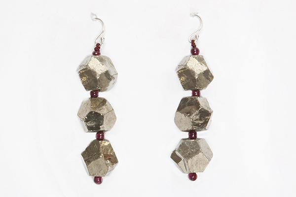 Peruvian Pyrites Facetted Nuggets Three Drop Earrings