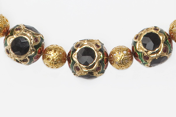 Black Onyx, Cloisonne, And Gold Plated Beads Necklace