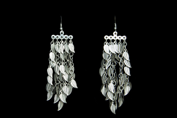 Silvered Metal Five Strand 'Leaves' Earrings