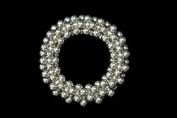 Silvered Metal Round Bunched Beads Elasticated Bracelet