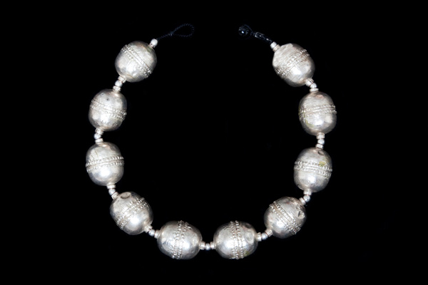 Ethiopian Silver Large Hollow Ridged Barrel Beads Necklace