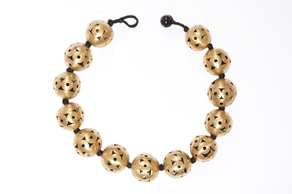 Baule Perforated Round Patterned Brass Beads Knotted Necklace