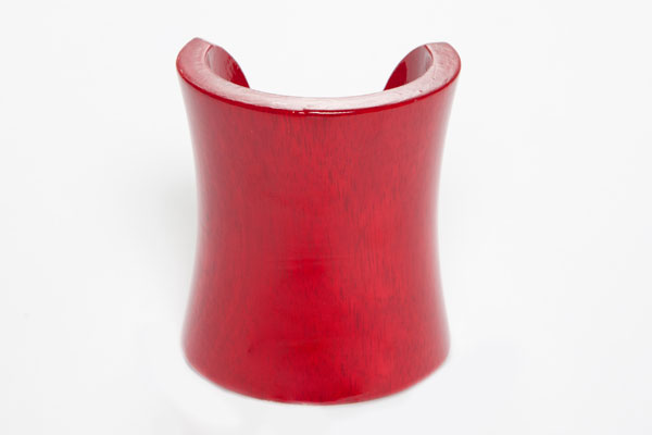 Red Dyed Lacquered Wood Long Curved Open Cuff