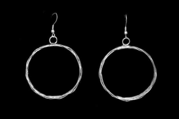 Silvered Metal  Interlocking Braided Banded Hoop Earrings