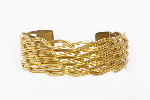 Golden Metal Interlocking Woven Bands Open Cuff