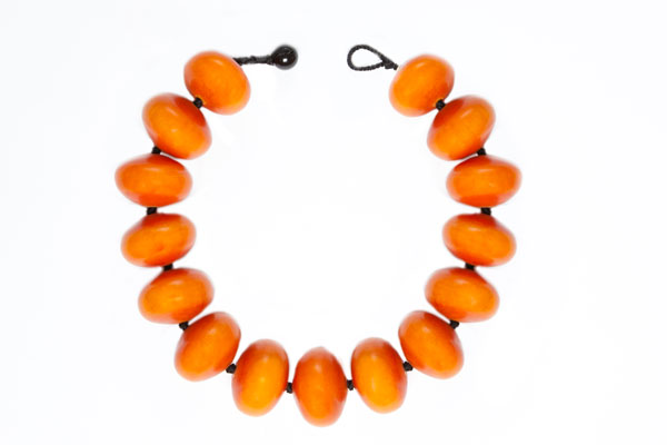 Orange 'Copal Amber' Resin Large Button Beads Knotted Necklace