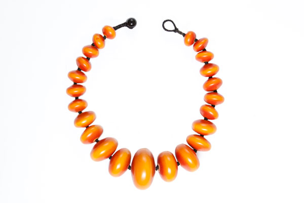 Orange 'Copal Amber' Resin Large Graduated Button Beads Knotted Necklace