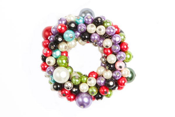 Multi-Coloured Dyed Silvered Metal Mixed Sized Round Hollow Beads Elasticated Bracelet