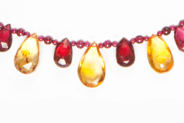 Golden Citrine And Rubilite Facetted Teardrops Necklace