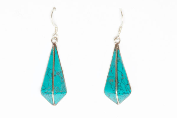 Turquoise And Silver Facetted Teardrops Earrings
