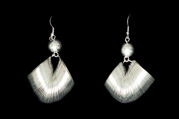 Silvered Metal Wire Multi-Stranded Triangular Shaped Earrings