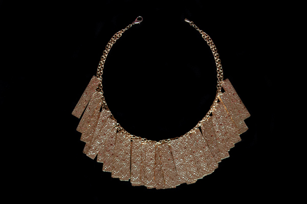 Golden Metal Flat Rectangle Drops On A Golden Metal Two Strand Chain Links Necklace