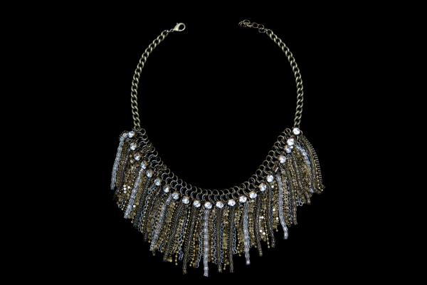 Bronze And Silvered Metal Mixed Shapes Of Chain Drops Necklace