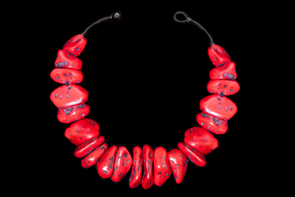 Red Resin Large Pitted Mixed Shaped Nuggets Graduated Necklace