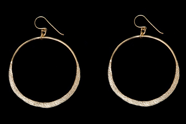 Large Gold Plated Brushed Flat Graduated Hoops Earrings
