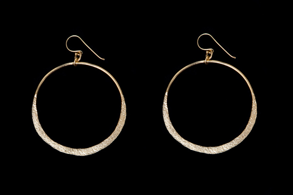 Medium Gold Plated Brushed Flat Graduated Hoops Earrings
