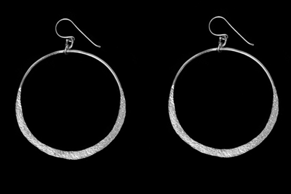 Large Silver Plated Brushed Flat Graduated Hoops Earrings