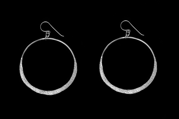 Medium Silver Plated Brushed Flat Graduated Hoops Earrings