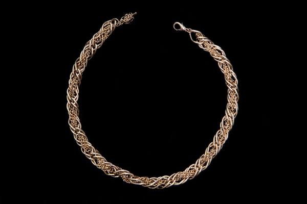 Golden Metal Large And Small Interlocked Chain Links Necklace