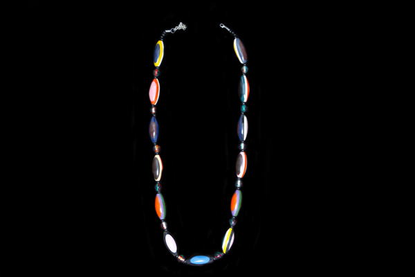 Multi-Coloured Oval Resin Beads Long Necklace