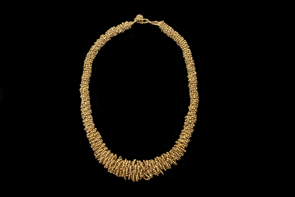 Golden Glass Small Beaded Rings Long Graduated Necklace