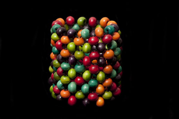 Multi-Coloured Painted Wood Round Beads Elasticated Bracelet