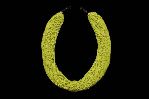 Baule Lime Green Small Round Glass Beads Multi-Strand Long Necklace