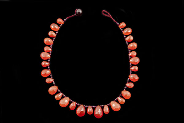 Cornelian Large And Small Facetted Teardrops Necklace With Small Garnet Round Spacers