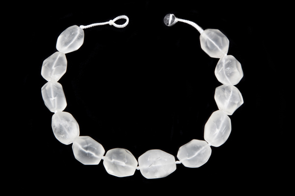 Rock Crystal Large Smooth Facetted Frosted Oval Beads Knotted Necklace