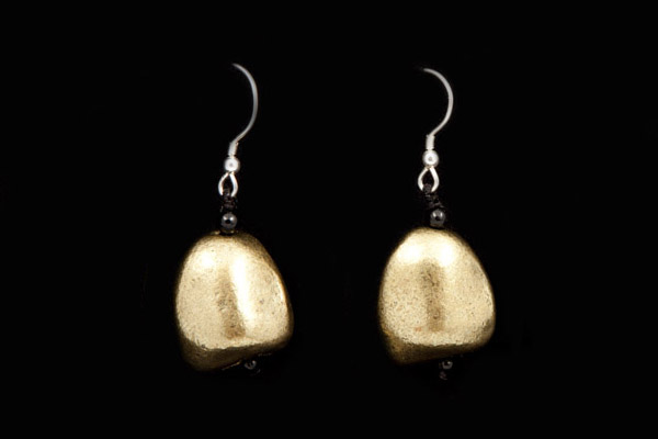 Brass Hollow Nuggets Drop Earrings