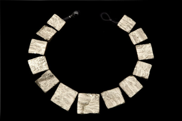 Peruvian Pyrites Large Flat Square Graduated Drops Knotted Necklace