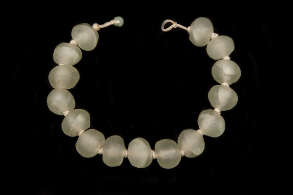 Krobo 'Aquamarine' Glass Large Barrel Shaped Beads Knotted Necklace