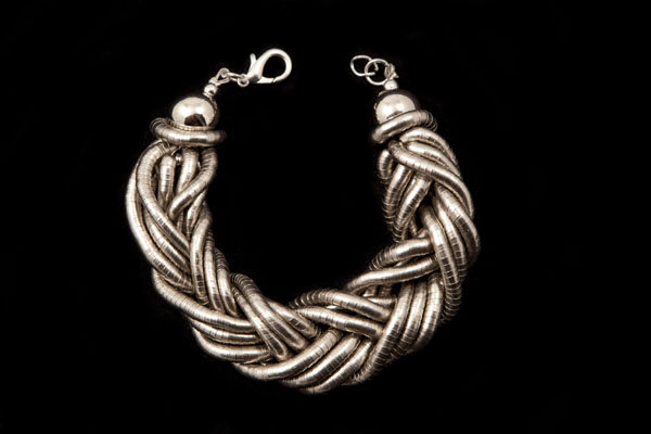Silvered Metal Interlocking Coiled Bands Bracelet