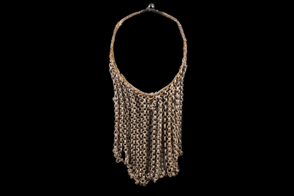 Toposa Tribal Thick Iron Chains Fringe Attached To A Leather Band Necklace