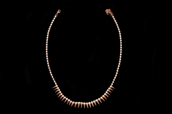 Rose Golden Metal Small Square Beads And Pendants Necklace With Clear Glass Facetted Cabochons