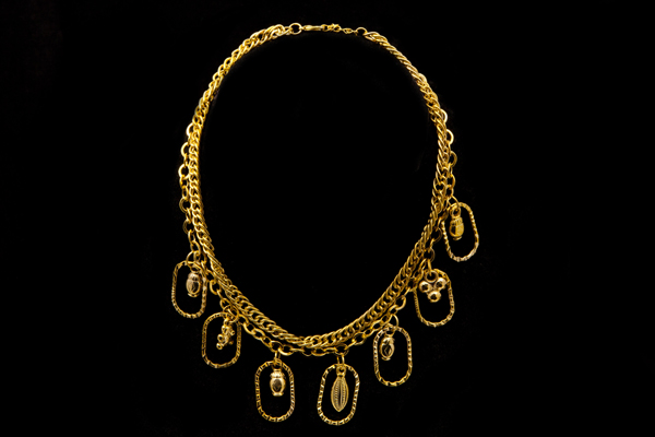 Golden Metal Chain Links Two Strand 'Charms' Necklace