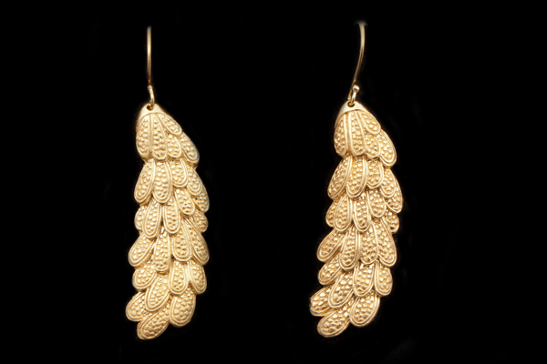 24ct. Gold Plated Leaf Clusters Long Earrings