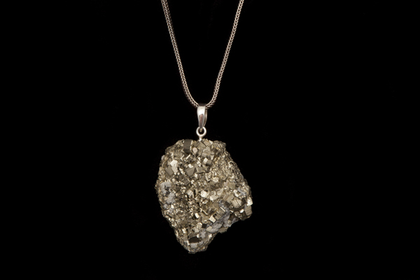 Peruvian Pyrites Facetted Nuggets Pendant, Suspended From A Silver Snake Links Necklace