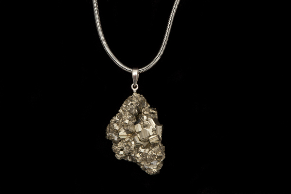 Peruvian Pyrites Facetted Nugget Pendant Suspended From A Silver Snake Links Necklace