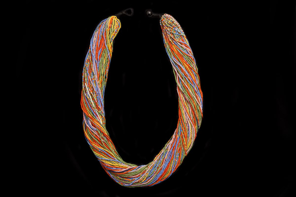 Baule Tribal Small Multicoloured Round Glass Beads Multi-Strand Long Necklace