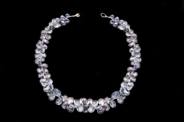 Pale Blue Dyed Quartz Crystal Facetted Teardrops Necklace