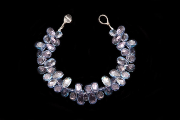 Pale Blue Dyed Quartz Crystal Facetted Teardrops Bracelet