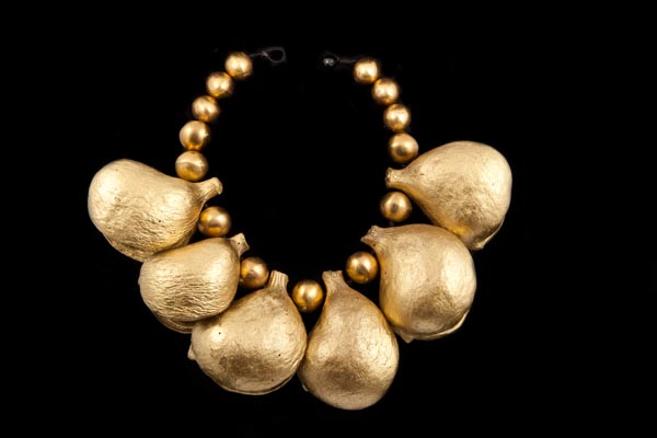 Thai Gold Painted Very Large Seeds And Brass Round Hollow Beads Necklace