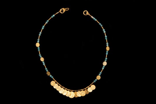 Gold Plated Circular Discs And Small Spacers, And Amazonite Facetted Round Beads Necklace