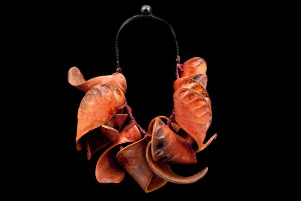 Thai Very Large Brown Wood Curled Seed Pods Necklace