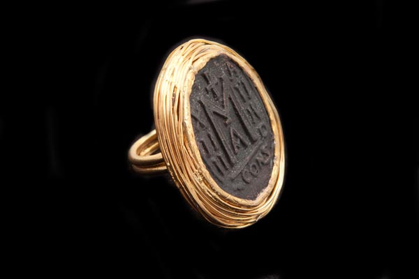 Large Circular Gold Plated Ring Inset With An Oxidised Brass 'Ancient Coin' Centre