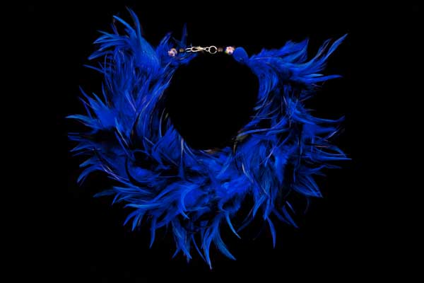 Royal Blue Dyed Duck Feathers Attached To A Black Cord  Necklace